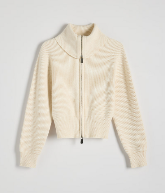 Cream Ribbed Knit Sweater