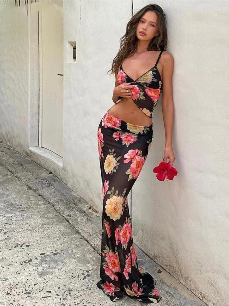 Nibber Floral Mesh Two-Piece Set